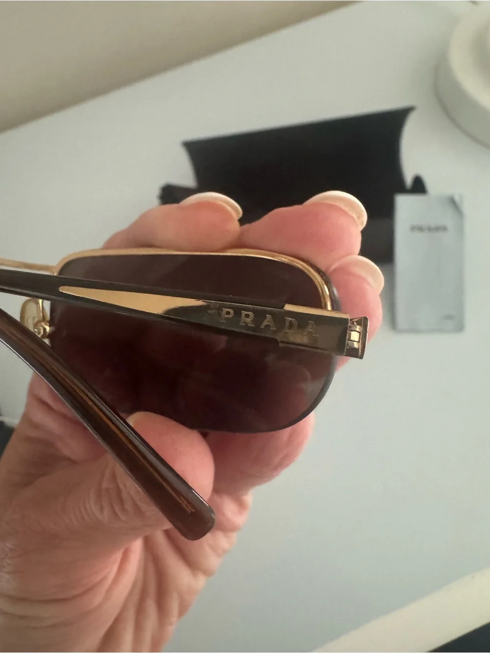Prada Gold Frame Brown Lens Sunglasses with Case